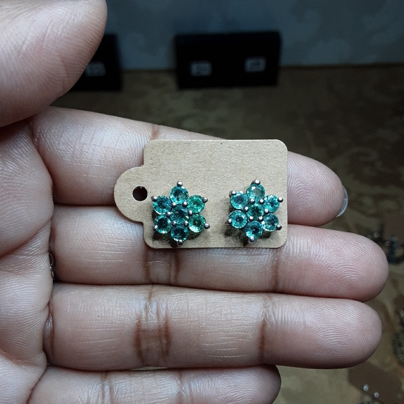 925 Genuine African Emerald Stud Earrings.